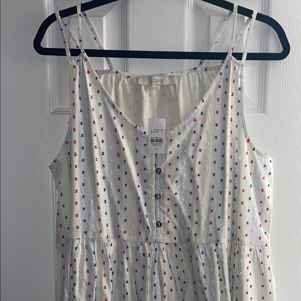 LOFT White Dress with Red and Blue Dots